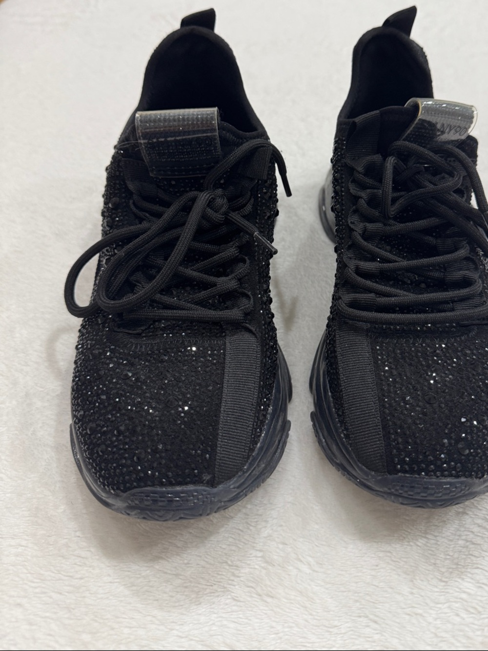 Black Steve Madden Glitter Knit Lace-Up Sneakers